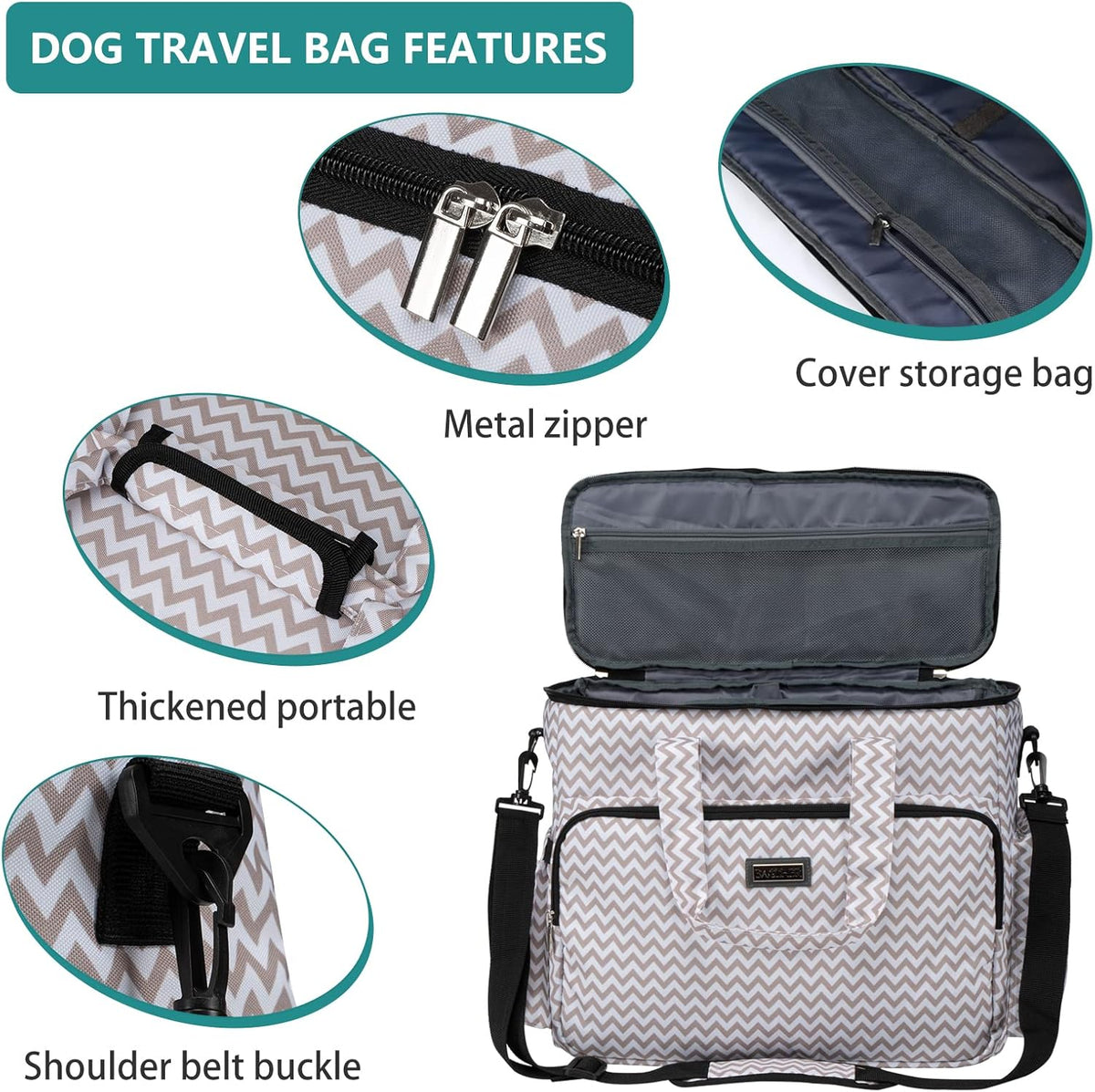 BAGLHER Dog Travel Bag, Pet Travel Bag (All Pet Travel Supplies), with 2 Pet Food Containers and 2