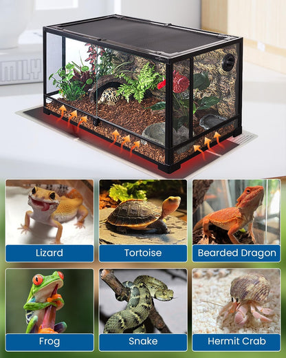 MQ Reptile Terrarium Heat Pad with LCD Digital Aquarium Thermometer, 11 x 16.5in Power Adjustment