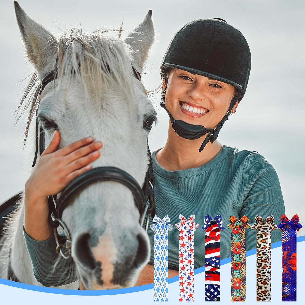 6 Pcs Horse Tail Bag Breathable Guard 22" Slip on Horse Care Tail Wrap 2 Strand Closure Straps
