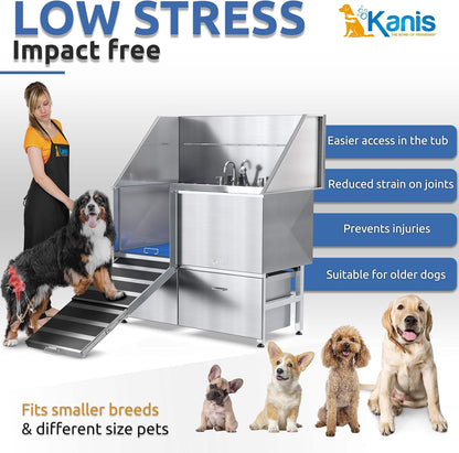 KANIS Professional Dog Washing Station - 304 Stainless Steel Pet Wash Sink & Grooming Bath Tub for