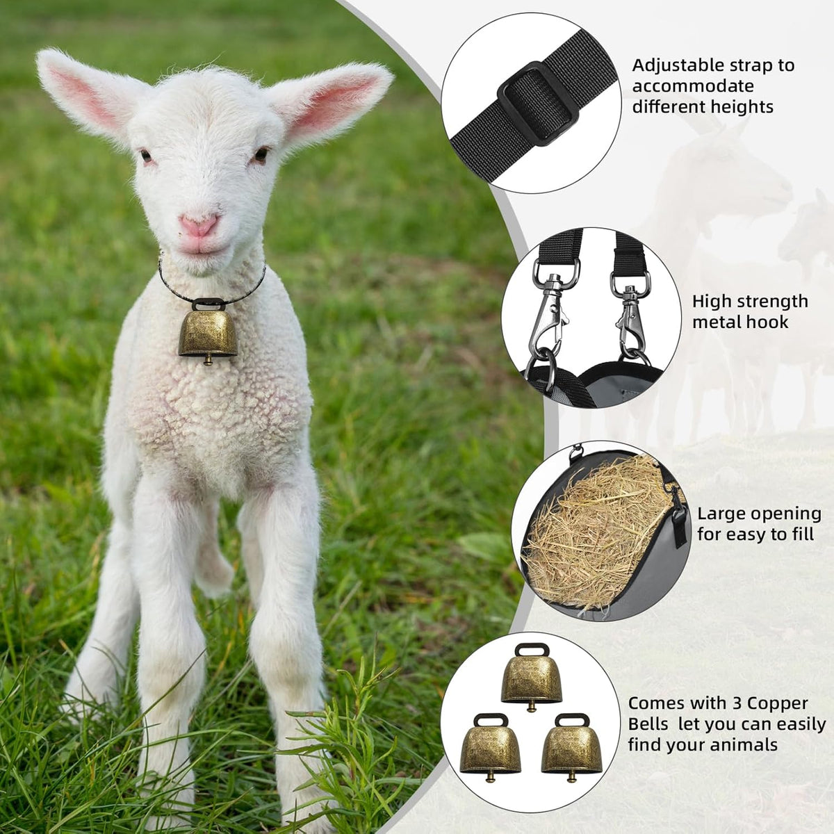 3 PCS Goat Hay Feeder,Hay Bags for Horses,Goats,Donkeys with Reinforced Oxford Fabric and High