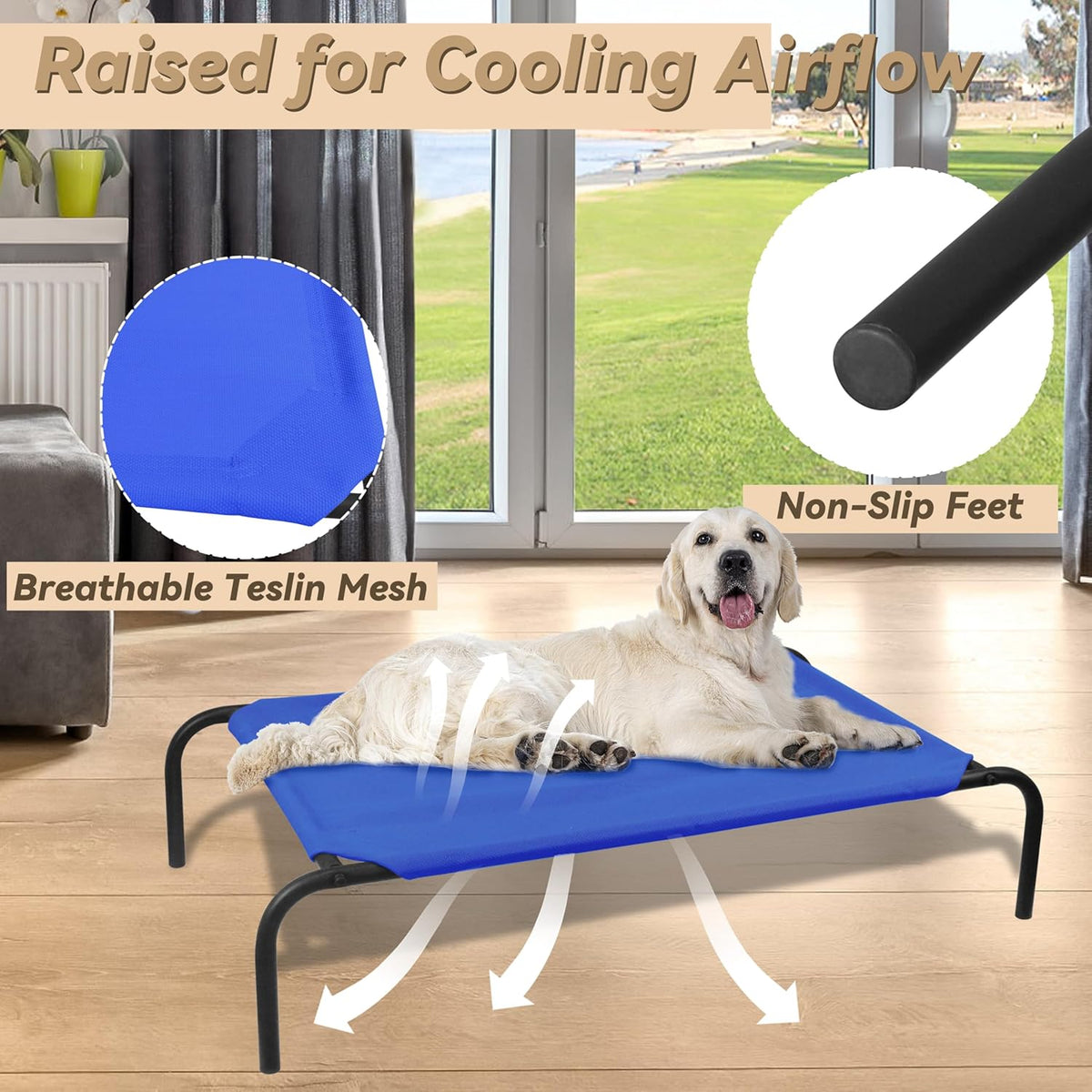 PHYEX Elevated Dog Bed for Large Dogs, Raised Dog Bed with Breathable Mesh, Dog Cot Bed with Sturdy