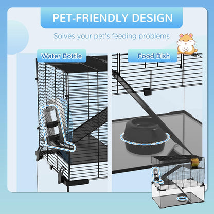 PawHut Large Hamster Cage with Deep Tempered Glass Bottom, 3 Tiers Hamster Tank with Running Wheel
