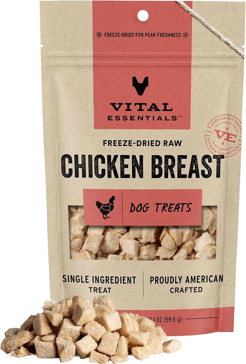Vital Essentials Chicken Breast Dog Treats, 2.1 oz | Freeze-Dried Raw | Single Ingredient | Premium
