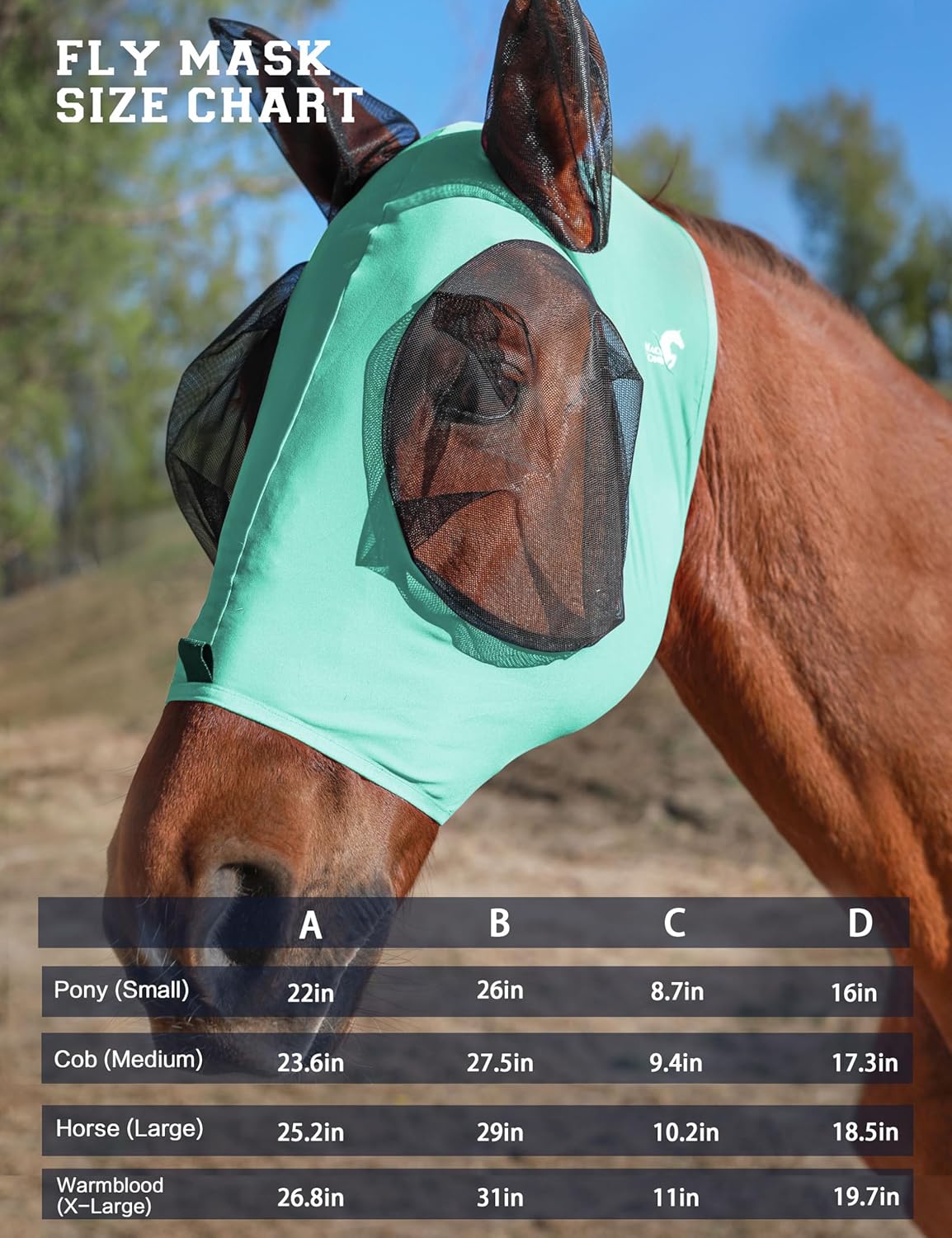 Horse Fly Mask with Ears, UV Protection for Horses, Elasticity with Big Mesh Eye Covers, Snug