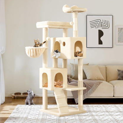 Allewie 64 Inches Cat Tree Tower/Multi-Level Activity Center for Indoor Big Felines/2 Plush