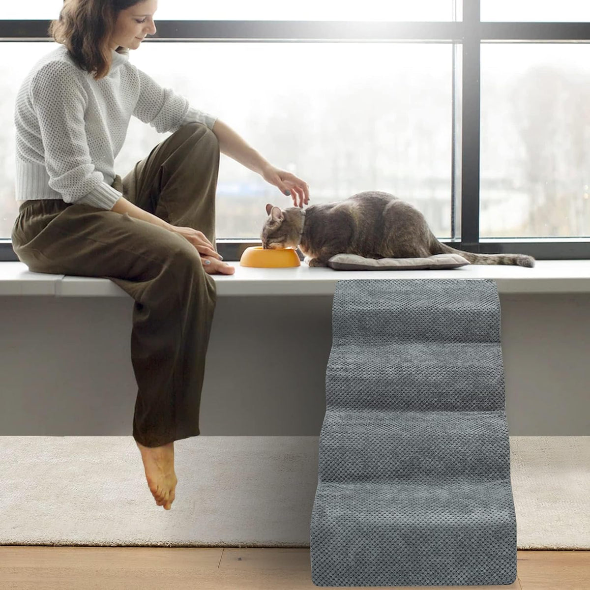 Dog Stairs for Small Dogs - High Density Foam Dog Ramp, Extra Wide Pet Steps with Non-Slip Bottom