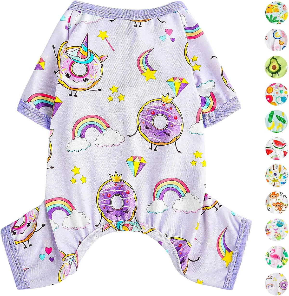 Small Dog Clothes Girl Funny Donut Dog Pajamas Pjs, Summer Lightweight Stretchy Pet Jumpsuit, Fall