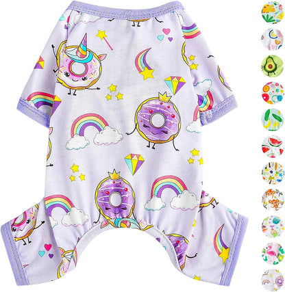 Small Dog Clothes Girl Funny Donut Dog Pajamas Pjs, Summer Lightweight Stretchy Pet Jumpsuit, Fall