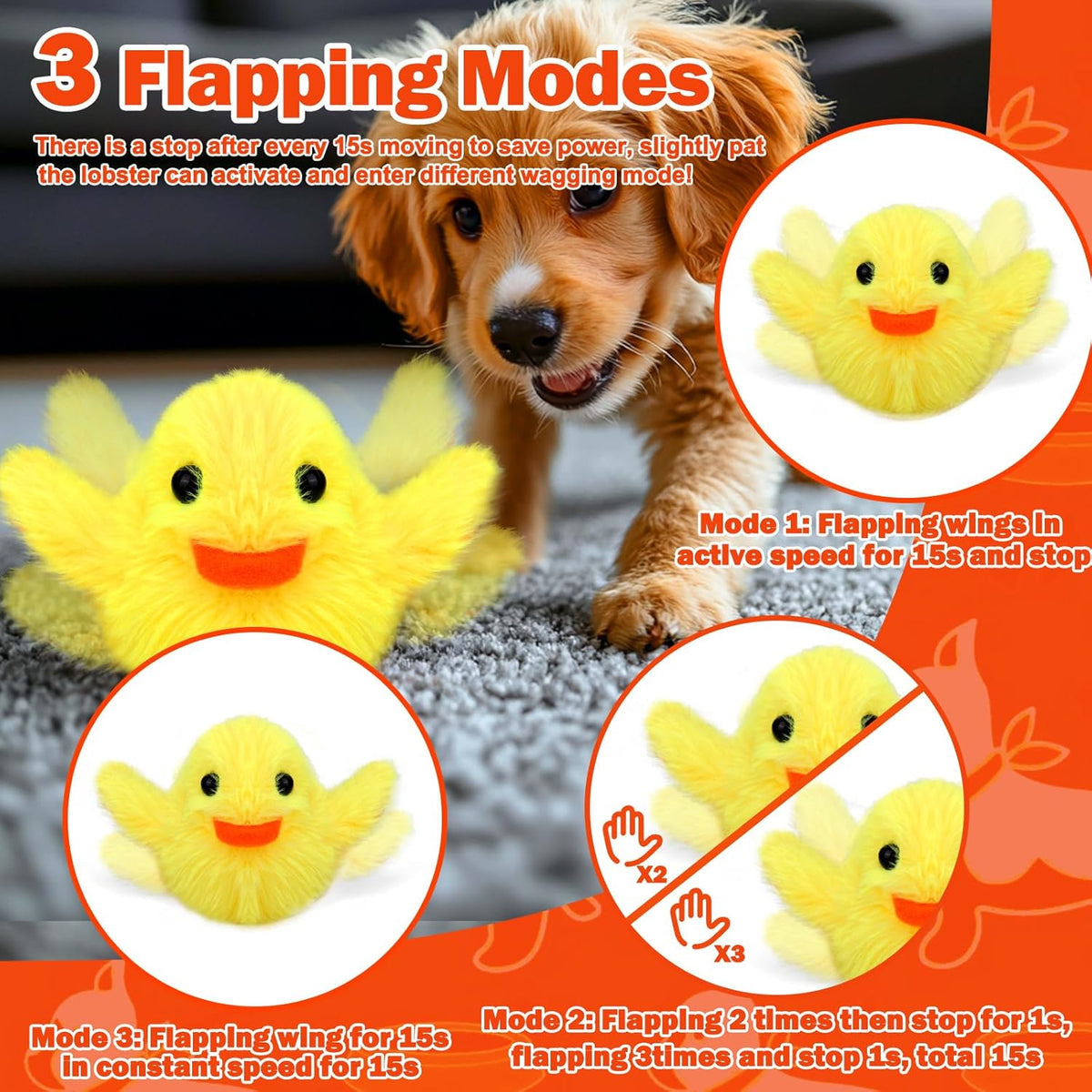 Mity Rain Interactive Duck Dog Toys - Touch Activated, Squeaky, Enrichment for Small/Medium/Puppy
