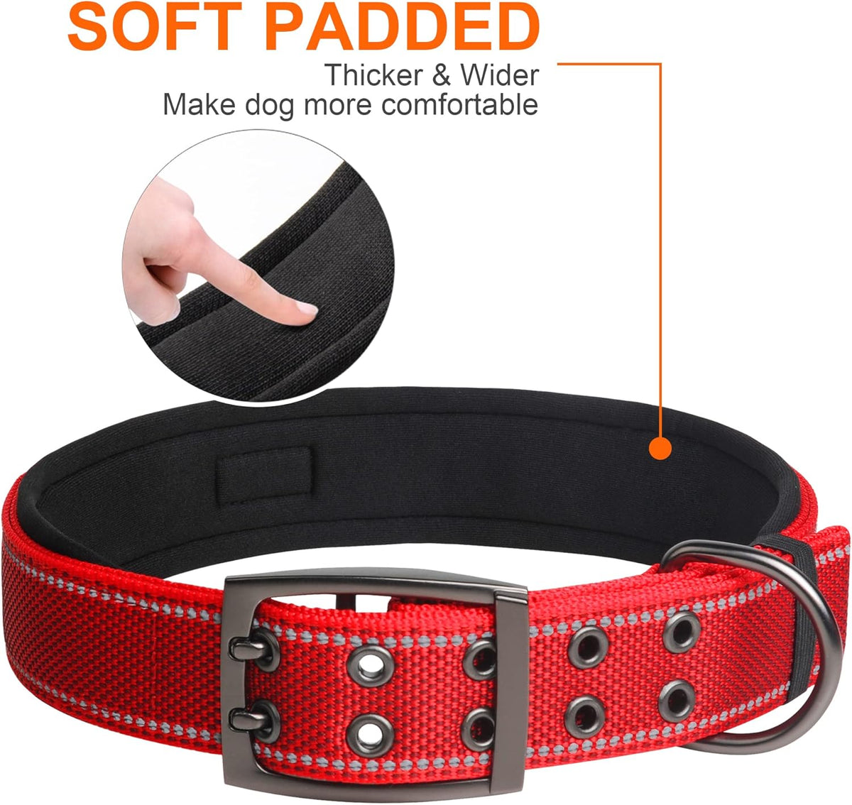 Fida Heavy Duty Dog Collar 1.5” Width, Ultra Soft Neoprene Padded, Adjustable Reflective Nylon Pet