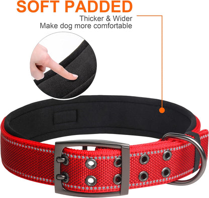 Fida Heavy Duty Dog Collar 1.5” Width, Ultra Soft Neoprene Padded, Adjustable Reflective Nylon Pet