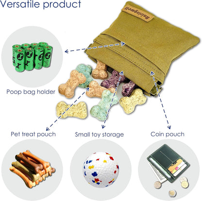 Dog Treat Pouch, Brown Pocket Sized Pet Training Pouch, Cotton Fabric, Hand Free Dog Walking Bag