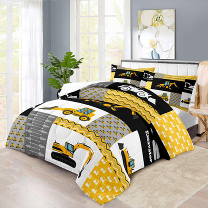 Construction Comforter Set Full Boys,Yellow Full Construction Bedding Set,Engineering Vehicles