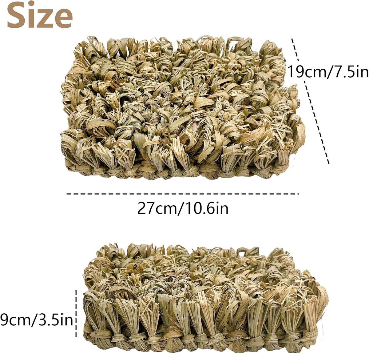 Hamiledyi Rabbit Grass Bed 2PCS Guinea Pig Hay Mat Bunny Natural Straw Woven Bed Rabbit Handmade