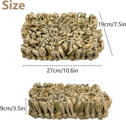 Hamiledyi Rabbit Grass Bed 2PCS Guinea Pig Hay Mat Bunny Natural Straw Woven Bed Rabbit Handmade