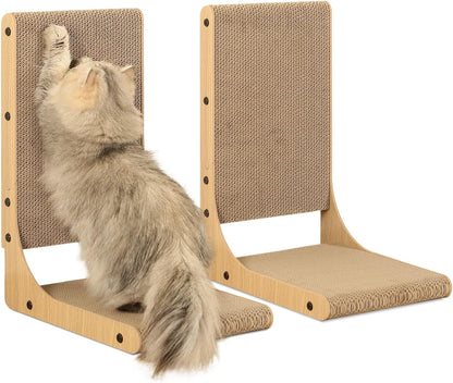 2-Pack Cat Scratching Board, 19.7'' Tall Cardboard L Shape Vertical Cat Scratchers for Indoor Cats