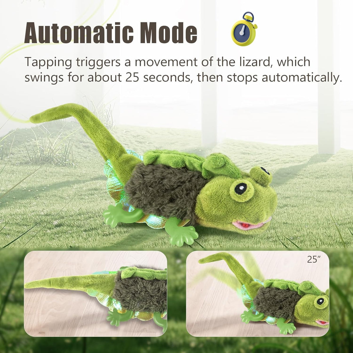 Migipaws Cat Toys, Touch Activated Flapping Chirping Lizard Kitten Toy with Catnip for Indoor Cats