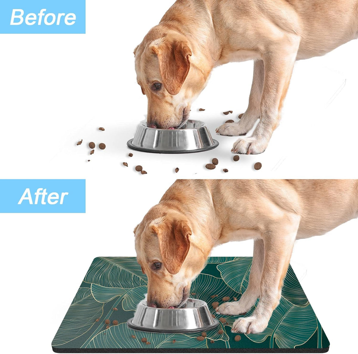 Rnivvi Dog Food Mat, 12" x 19" Flower Absorbent Dog Cat Bowl Mat for Food and Water, Cute Anti-Slip