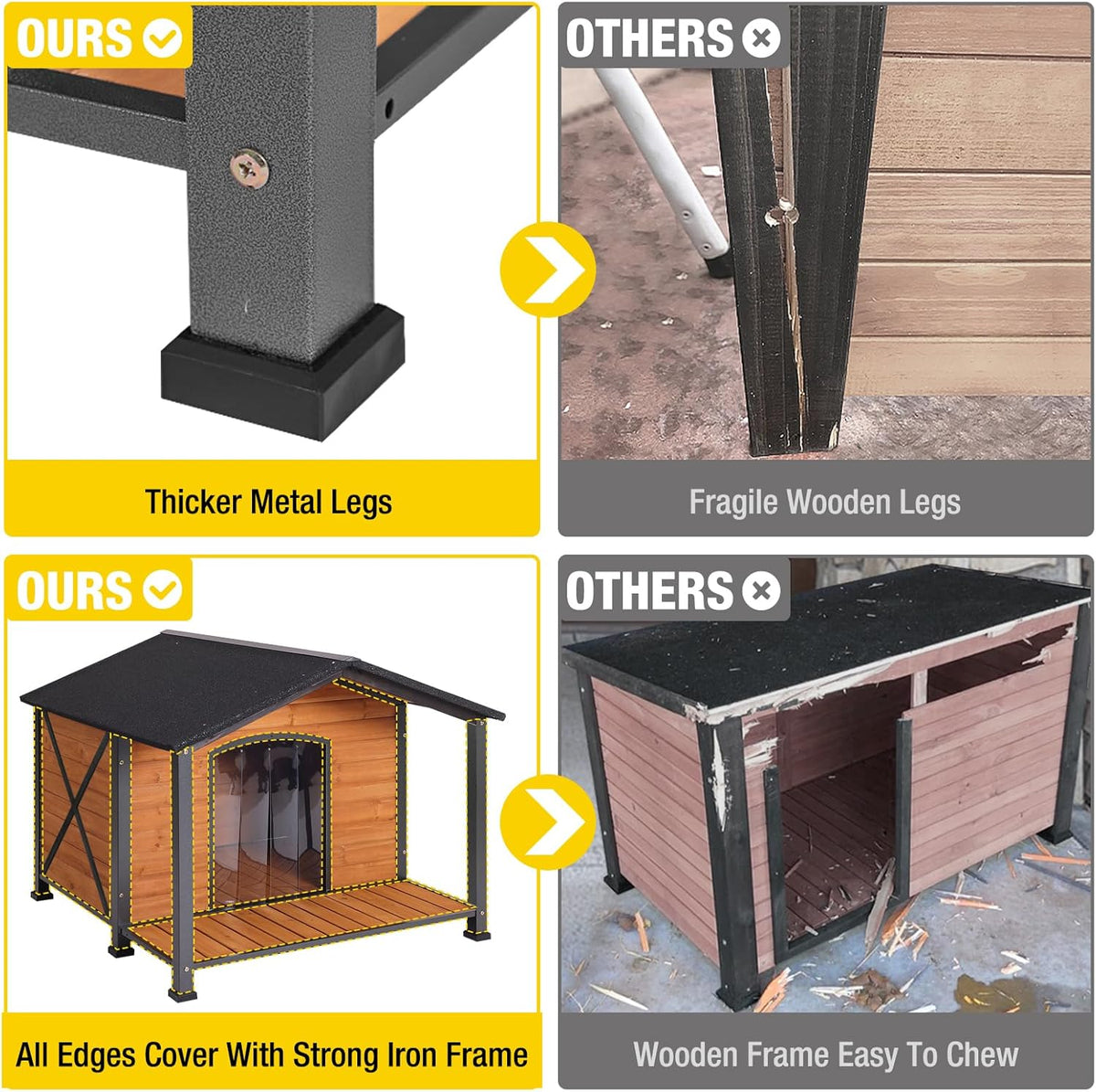 Aivituvin Outdoor Dog House with Chewproof Strong Metal Frame Outside Dog Kennel Weatherproof for