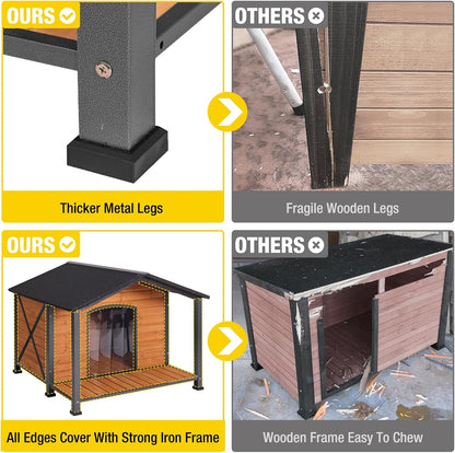 Aivituvin Outdoor Dog House with Chewproof Strong Metal Frame Outside Dog Kennel Weatherproof for