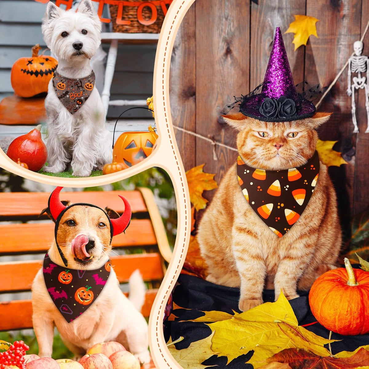 Weewooday 50 Pcs Halloween Dog Bandanas Bulk Pumpkin Ghost Bandanas for Dogs Soft Triangle Bibs