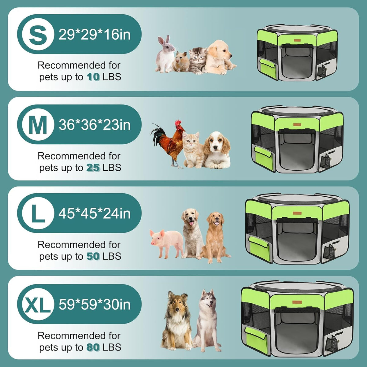 Dog Playpen, Portable Pet Play Pen for Cat, Puppies, Rabbits, Chickens, Foldable Large-Capacity Pet