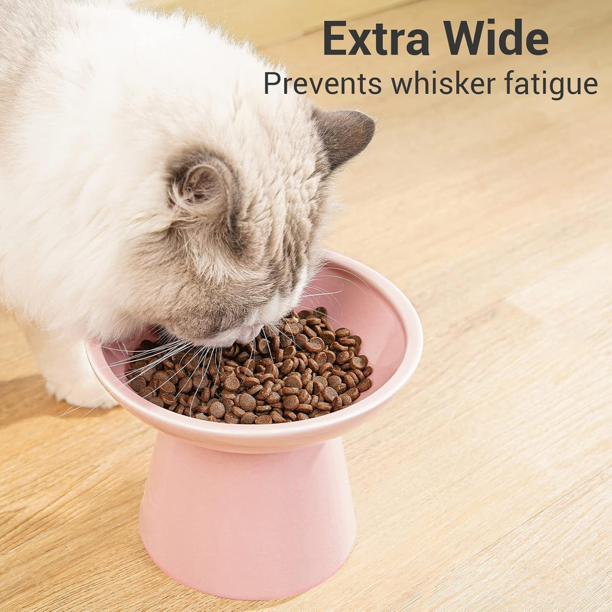 Extra Wide Elevated Ceramic Cat Bowl, 6.2" Shallow Dish for Whisker Fatigue Relief, 5" Height for