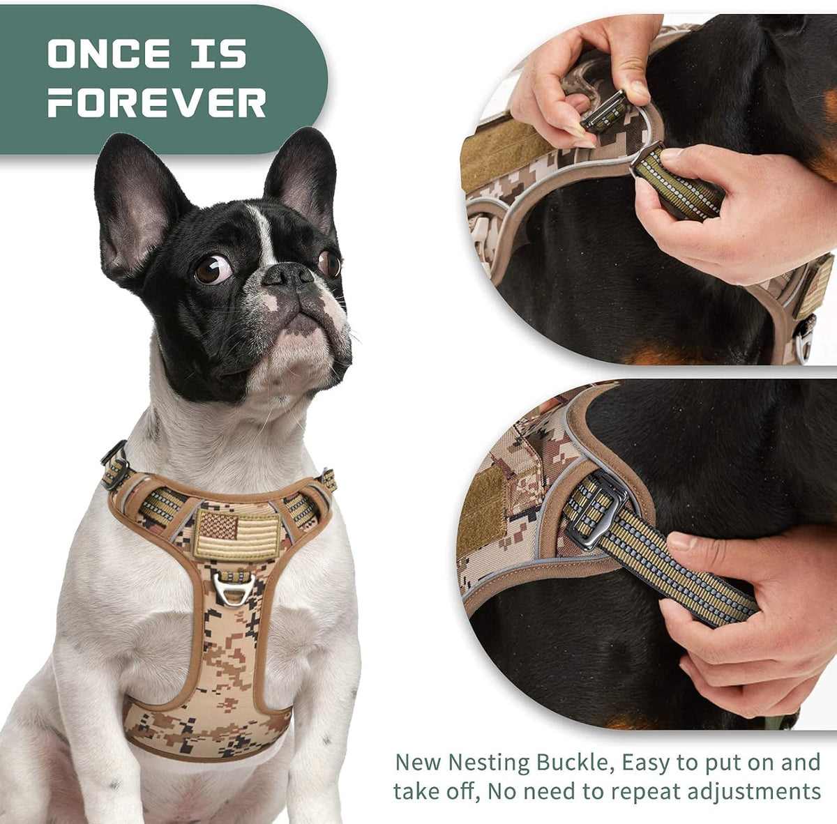 BUMBIN Tactical Dog Harness for Small Dogs No Pull, Famous TIK Tok No Pull Puppy Harness, Fit Smart