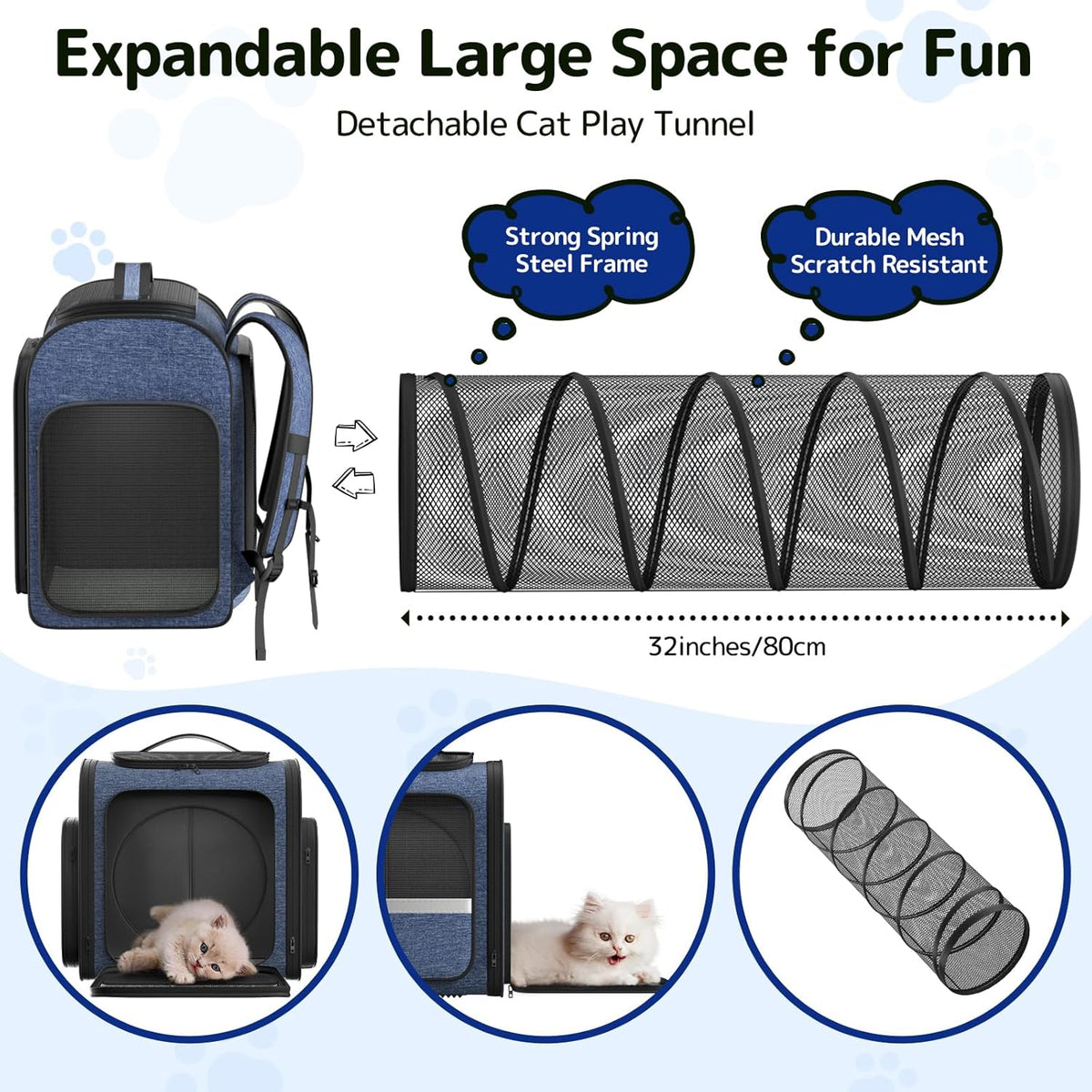Pawtners Cat Carrier Backpacks Expandable Pet Backpack with Breathable Mesh, Pet Carrier Backpack