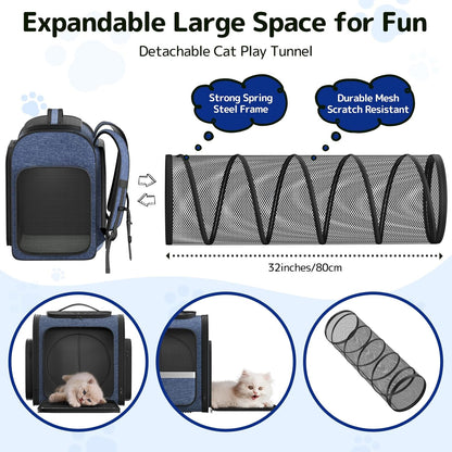 Pawtners Cat Carrier Backpacks Expandable Pet Backpack with Breathable Mesh, Pet Carrier Backpack