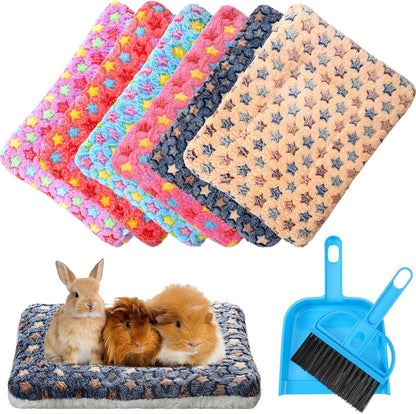 Yulejo 6 Pieces Guinea Pig Bed Mats with Cleaning Dustpan Brush Washable Plush Cage Lines Soft