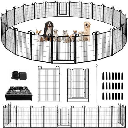 Dog Playpen Outdoor 24 Panels Heavy Duty Dog Fence 40" Height Anti-Rust with Doors Portable for RV
