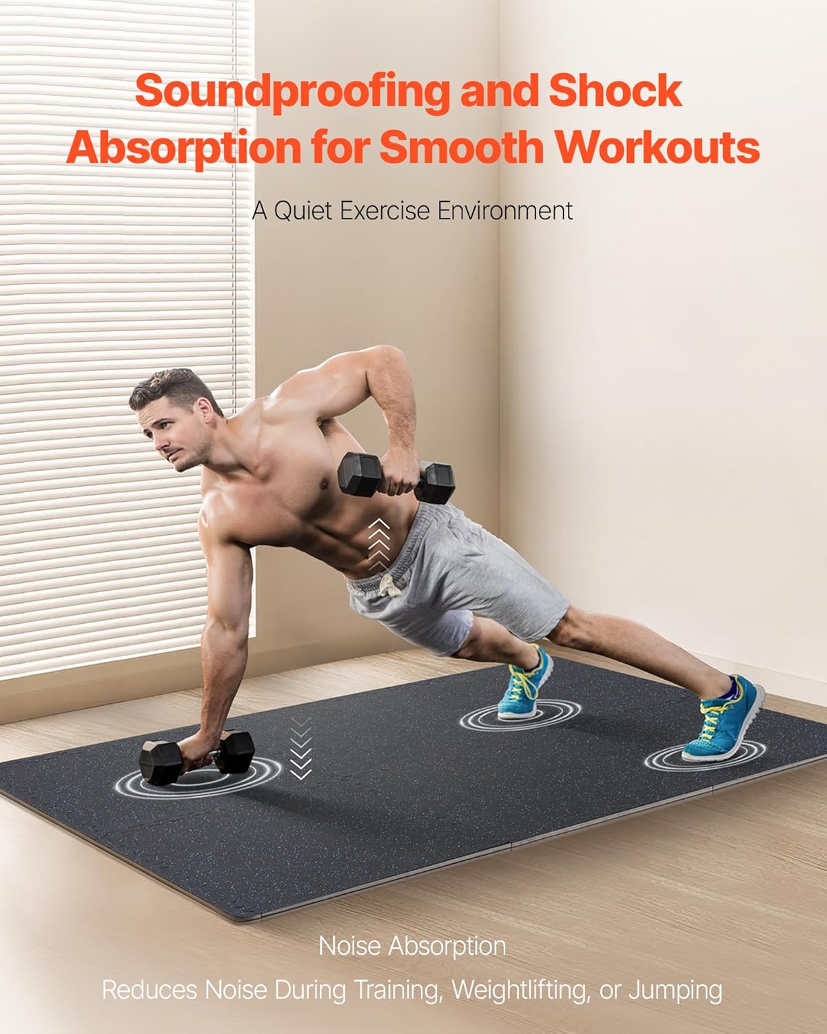 VEVOR 0.56 Inch Thick Gym Floor Tiles, 25 Tiles Rubber Top with EVA Foam, 25" x 25" Gym Flooring