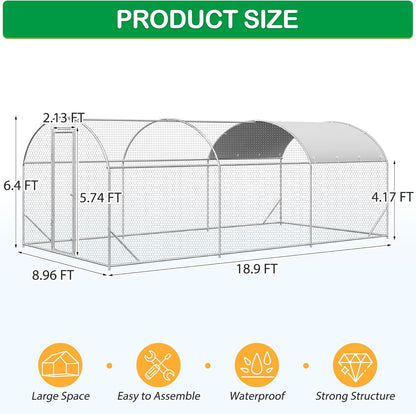 Large Metal Chicken Coop, Walk-in Chicken Run Pen with Waterproof Cover, Dome Roof Poultry Cage for