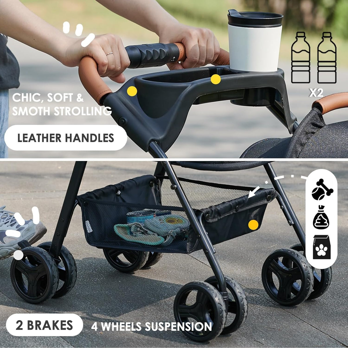 3 in 1 Pet Stroller with Removable Carrier, Folding Stroller for Small/Medium Dogs and Cats