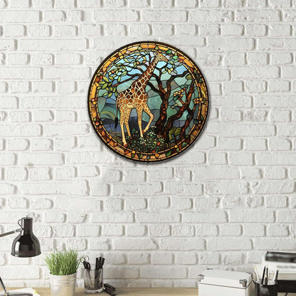 Lygond Metal Sign Tin Sign Circular Stained Glass Giraffe Bathroom Signs for Home for Garage 8×8