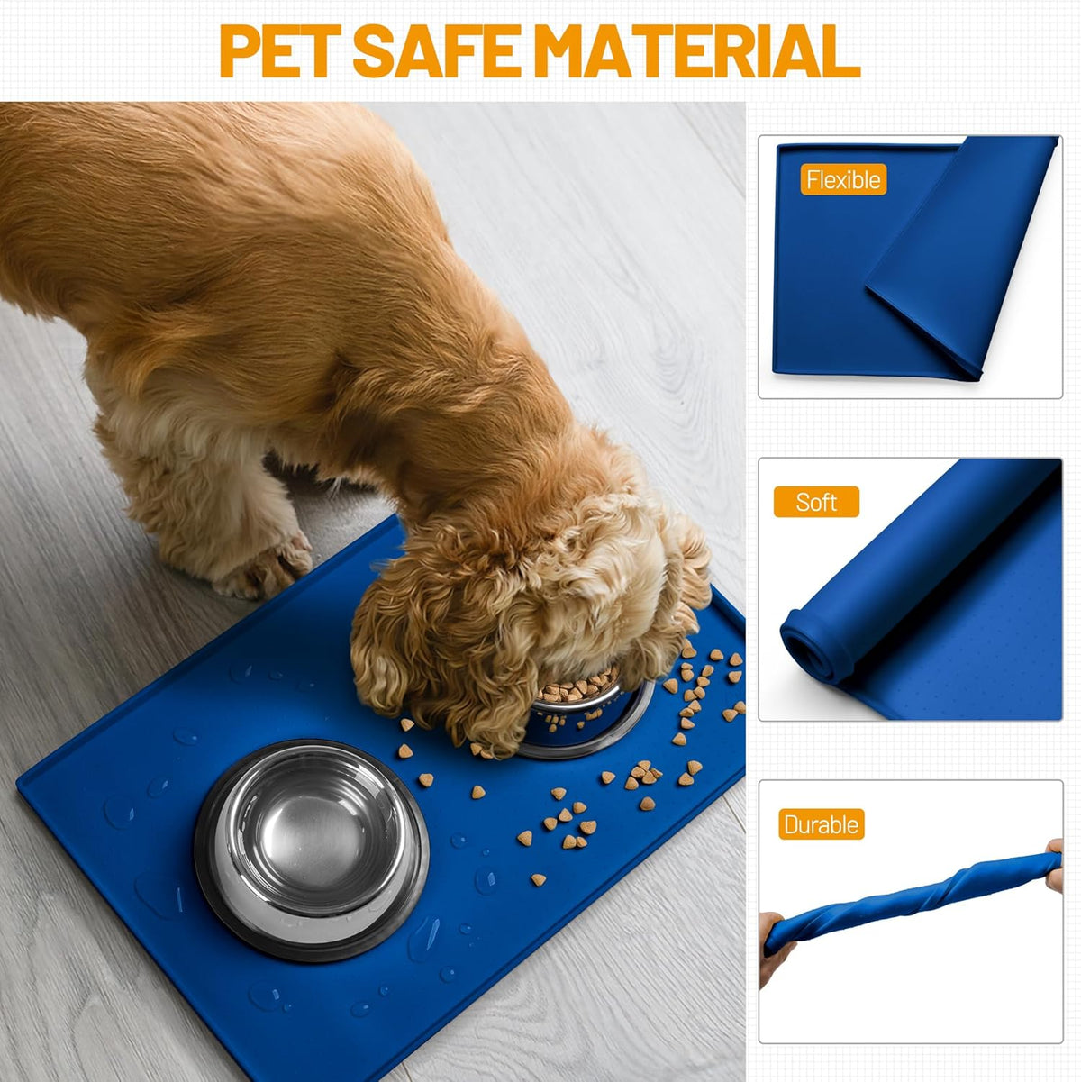 Hubulk Dog Feeding Mat,100% Waterproof Food Grade Silicone Pet Food and Water Bowl