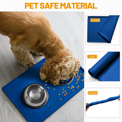 Hubulk Dog Feeding Mat,100% Waterproof Food Grade Silicone Pet Food and Water Bowl