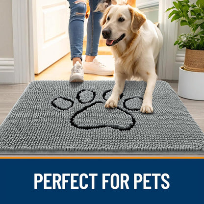 OLANLY Door Mat for Muddy Dog Paws 36x24, Ultra Absorbent Chenille Mud Doormat with Paw Print