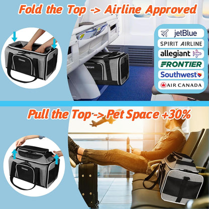 Petskd Top-Expandable Pet Carrier 17x12x8.5 Inches JetBlue Allegiant Spirit Airline Approved