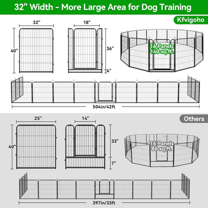 Dog Playpen Outdoor Extra Wide 16 Panels Heavy Duty Dog Fence 40" Height Anti-Rust with Doors