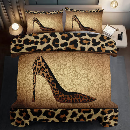 Leopard Comforter Set King Girls,Sexy High Heel Comforter for Women,Leopard Print Bedding Set King