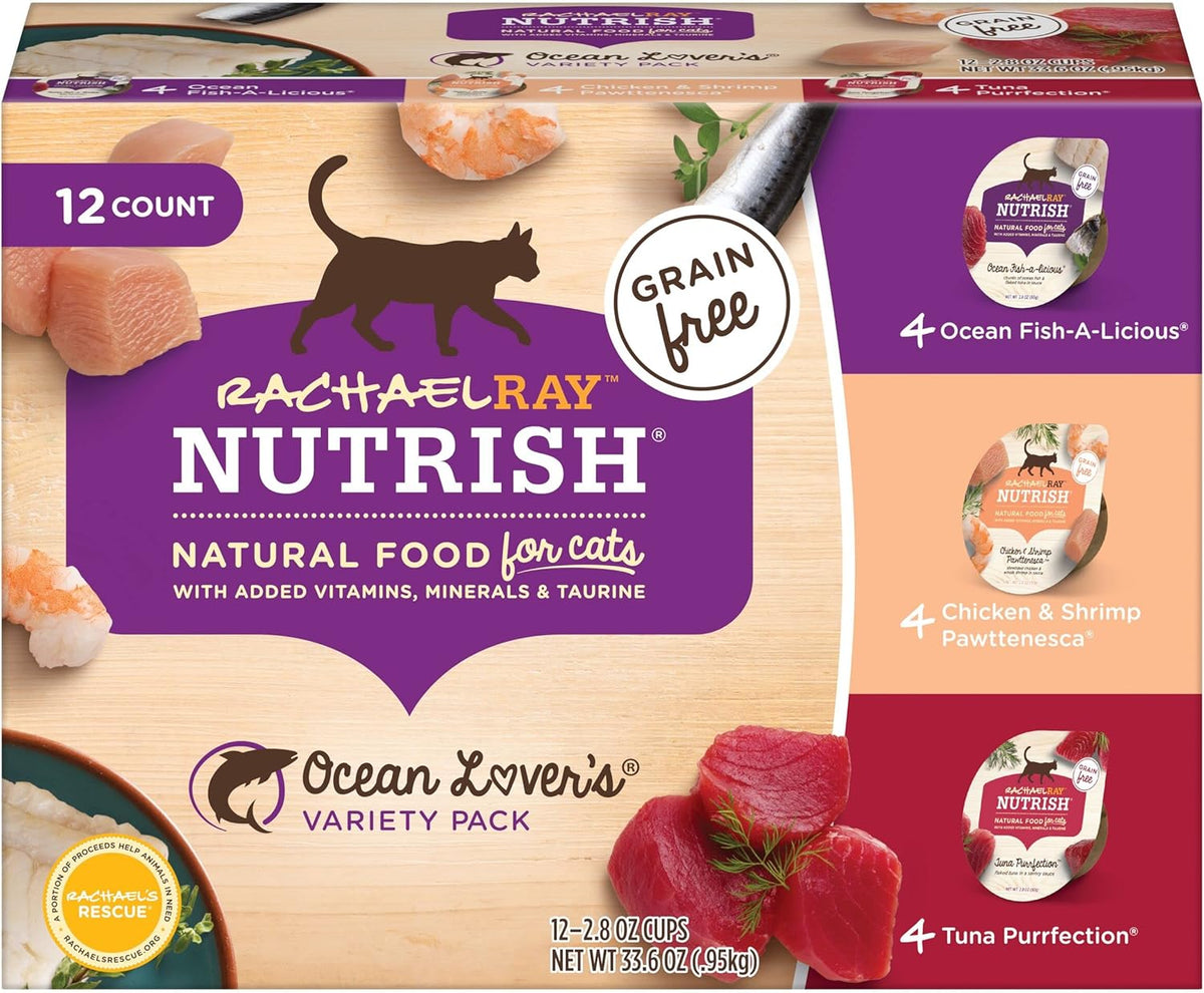 Rachael Ray Nutrish Natural Wet Cat Food, Ocean Lovers Variety Pack, 2.8 Ounce Cup (Pack of 12)