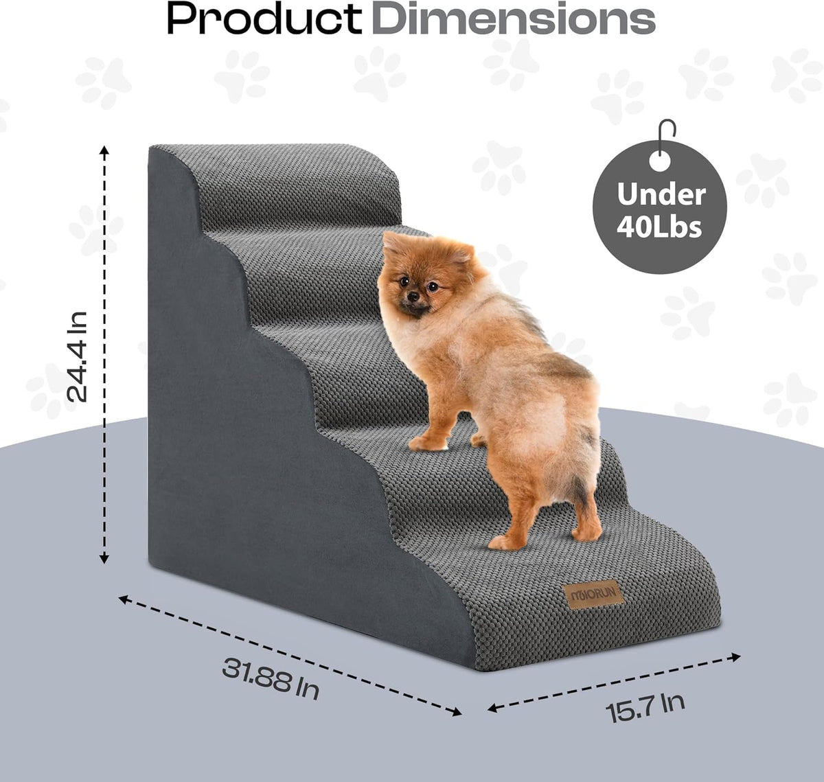 Dog Stairs for High Beds Up to 30", Extra-Tall 24.5" 5-Step Foam Pet Ramp with Washable Cover