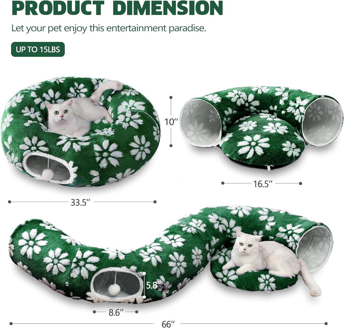 Cat Tunnel for Indoor Cats, Cute Peekaboo Cat Cave with Dangling Balls, Pet Donut Tunnel Bed with