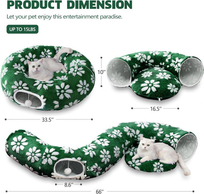 Cat Tunnel for Indoor Cats, Cute Peekaboo Cat Cave with Dangling Balls, Pet Donut Tunnel Bed with