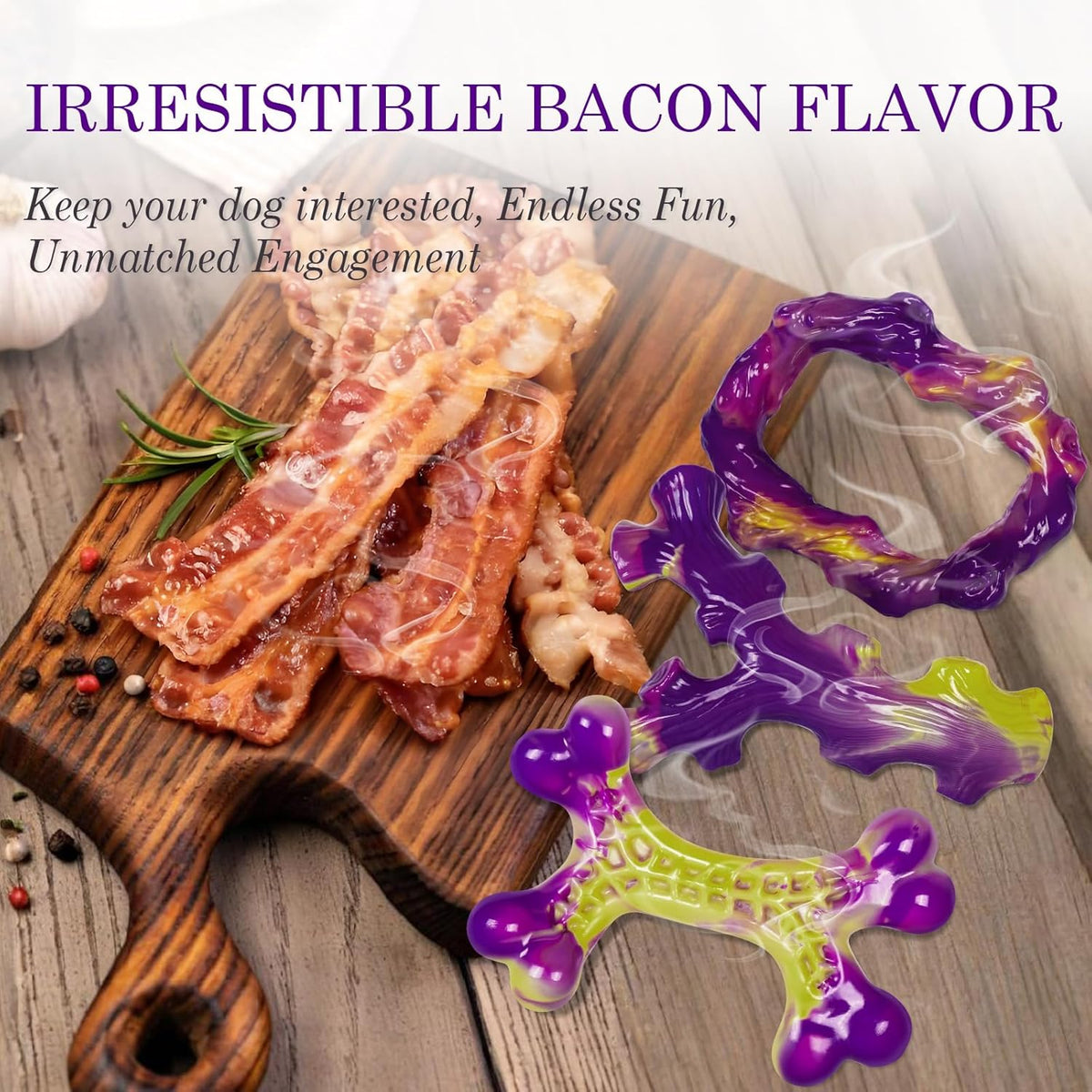 Tough Dog Toys for Aggressive Chewers 3 Pack, Indestructible Dog Toy for Large Dogs, Bacon