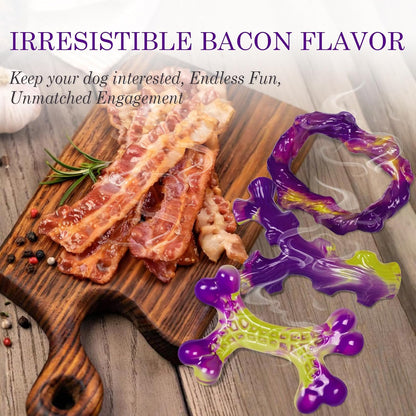 Tough Dog Toys for Aggressive Chewers 3 Pack, Indestructible Dog Toy for Large Dogs, Bacon