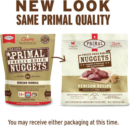 Primal Freeze Dried Raw Cat Food Nuggets Venison, Complete & Balanced Meal or Topper, Premium